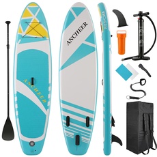 ANCHEER Aufblasbares Stand-Up-Paddle-Board mit Premium-SUP-Zubehör und Tragetasche, verstellbarem Paddel, Spiralleine, Handpumpe (Helles Seeblau), 10' x 30'' x 6''