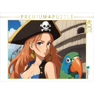 Calvendo Puzzle Anime Piratenmädchen mit Papagei | 1000 Teile Lege-Größe 64x48cm Foto-Puzzle für glückliche Stunden