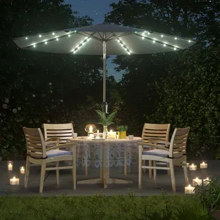 SONGMICS Sonnenschirm Ø 300 cm mit 32 LED-Lämpchen UV-Schutz - Grau
