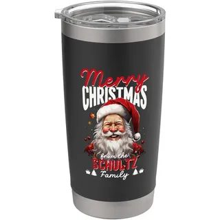 Frohe Weihnachten von der Schultz Familie Weihnachtsmann Kostüm Doppelwandiger Edelstahl-Thermobecher