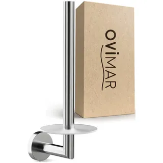 ovimar Ersatzrollenhalter Skodsbol Silber zum Bohren | aus Edelstahl und Glas | Toilettenpapier Rollen Aufbewahrung zur Wandbefestigung Ohne Bohren selbstklebend BIS zu 2 Rollen | Küchenrollenhalter