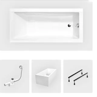 Rechteckige Badewanne - 160 x 70 cm - mit Polystyrol-Verkleidung - Füße - Chromablauf - MODERN