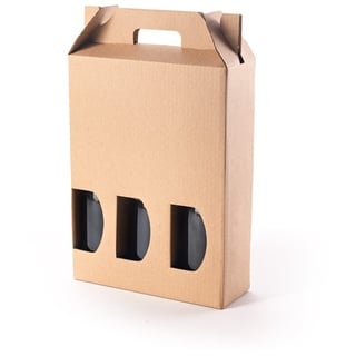 ONLY BOXES Packung 10 Boxen aus Karton für 3 Flaschen Wein, Sekt, Champagner, Likör braun, selbstmontierendes Modell mit Fenster für sehr originelle Flaschenverpackung, AMA726