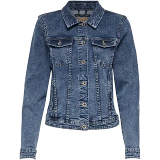 Only Jeansjacke ONLY "ONLTIA DNM JACKET MB BEX02 NOOS", Damen, Gr. 42, blau (medium blau denim), Denim/Jeans, Obermaterial: 98% Baumwolle, 2% Elasthan, unifarben, figurbetont normal, Jacken Jeansjacke, in leichter Used-Waschung mit Stretch, Topseller