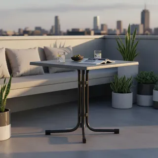 Gardenson Gartenklapptisch , Anthrazit, Grau , Metall, Holzwerkstoff , Betonoptik , quadratisch , 80x72x80 cm , gastro- und objekttauglich, klappbar, platzsparend , Gartenmöbel, Gartentische, Balkontische