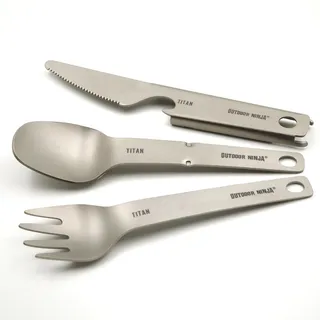Titan Mini Besteckset Ultraleicht (39g): Löffel, Gabel, Messer & Öffner | Nachhaltige Plastik-Alternative; geschmacksneutral; extrem platzsparend und verstaubar in jedem kleinen Rucksack (EDC).