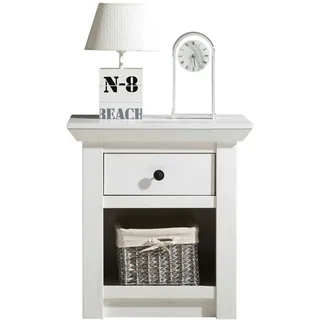 Furn.Design Nachttisch Pinie weiß Landhaus, Nachtkommode mit Schublade , Weiß , Holzwerkstoff , Nachbildung,Pinie , Uni , 1 Schubladen , Sockel , 59x62x45 cm , Schlafzimmer, Nachtkästchen