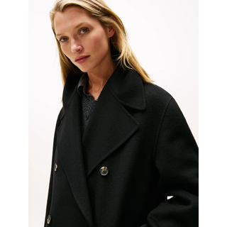 Kurzmantel TOMMY HILFIGER "DF WOOL BLEND REG PEACOAT", Damen, Gr. 42, schwarz, Web, Obermaterial: 60% Wolle, 40% Polyester, unifarben, hüftbedeckend, V-Ausschnitt, Mäntel Kurzmantel, mit Wolle