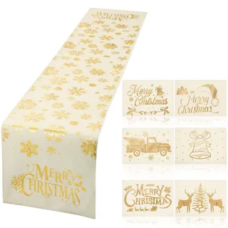 VitalCozy Weihnachtstischläufer-Platzdeckchen-Set, goldfarben, Schneeflocke, Weihnachtsdekoration, Frohe Weihnachten, Winter, Gold-Tischset für drinnen und draußen, Küche, Esszimmer, Urlaub,