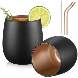 glastal 450ml Gin Gläser Schwarz Trinkgläser 2er Set Cocktail Weingläser