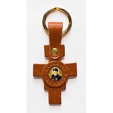 Adriatica Pelletteria Schlüsselanhänger aus Leder Damian-Kreuz mit Bild San Francesco, Rot, 3 Stück