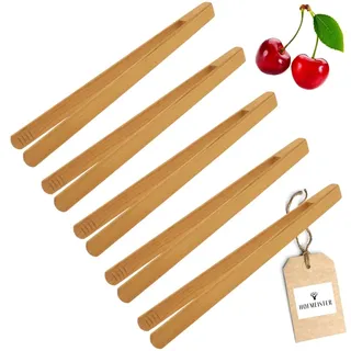 5x HOFMEISTER® Grillzange aus edlem Kirsch-Holz, 30 cm, für Bratwurst, Steaks & Gemüse auf dem BBQ, fester Griff dank Rillen-Fräsung, hygienisch & hitzebeständige Pinzette