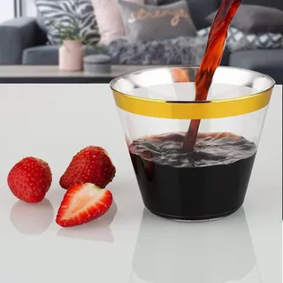 60 Stück Plastikbecher mit Goldrand 270 ml wiederverwendbare Trinkbecher - elegante Party-Weingläser für Champagner-Bier - Cocktail Martini-Erfrischungsgetränk-Dessert - 89 x 71 cm