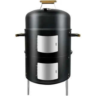 Smoker BBQ XL58X45X87.5cm 3-in-1-Räuchergrill, Holzkohlegrill, Räucherfass, Räuchergrill, zweitüriger Smoker mit Deckel und mit Holzgriffen, Räucherständer, 2 Edelstahlroste