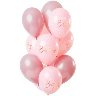 Folat 67005 - Luftballons aus Latex - rosa / rosegold - ca. 30 cm - 12 Stk. - Happy Birthday