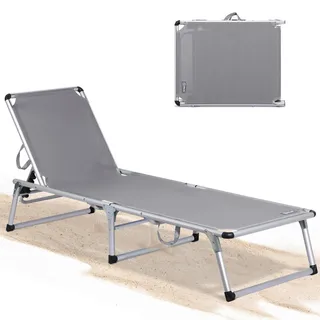 Modante Strandliege , Silberfarben, Taupe , Metall, Textil , 190x73x62 cm , UV-beständig, Rückenlehne verstellbar , Gartenmöbel, Gartensessel, Strandstühle