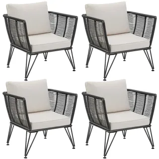 Tectake Garten-Loungesessel Sundo 75,5 x 67 x 71 cm dunkelgrau 4 St.