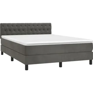 vidaXL Boxspringbett mit Matratze Dunkelgrau 140x200 cm Samt