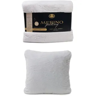 Gözze Wendewohndecke Merino und 2er Set Merino-Kissenhülle, 220x240 cm + 50x50 cm, Farbe: Silber