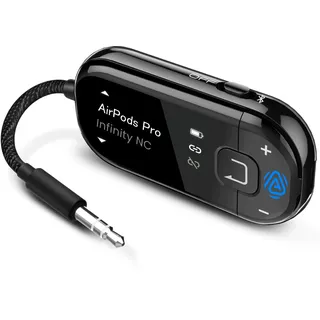 Avantree Voyager – Bluetooth 5.4 Adapter fürs Flugzeug mit Auracast & OLED Display, Qualcomm Chip, aptX Adaptive – Kabelloser Audio-Transmitter mit Klinke für Kopfhörer & AirPods auf Reisen