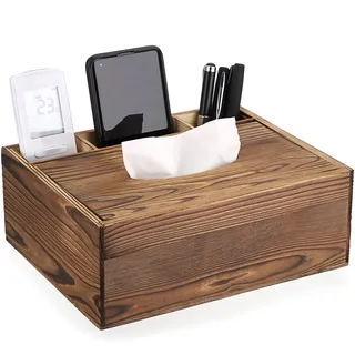 SUMTREE Vintage Rechteckige Taschentuchbox aus Holz mit 3 Fächern für Schreibwaren Fernbedienung Taschentuchspender Aufbewahrungsbox Taschentuch-Organizer Deko(Braun,Groß)