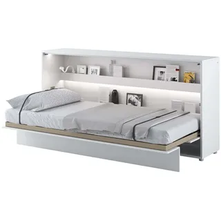 Furniture24 Schrankbett Bed Concept, Wandklappbett mit Lattenrost, V-Bett, Wandbett Bettschrank Schrank mit integriertem Klappbett Funktionsbett BC-06, 90 x 200 cm, Weiß/Weiß Hochglanz, Horizontal - Weiß