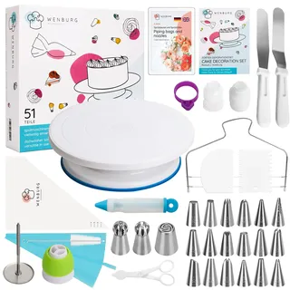 Wenburg Tortenplatte Drehbar - 51 tlg. Tortenständer Set mit 28cm Drehbare Tortenplatte & Torten Zubehör für Anfänger und Profis - Cake Stand, Drehteller Torte & Kuchen Zubehör