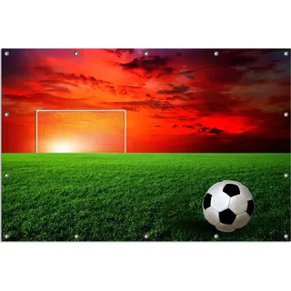 Wallario Outdoor-Poster für Garten oder Balkon, Motiv Fußball - Fußballfeld bei Sonnenuntergang, in ca. 120 x 180 cm - Schwarz