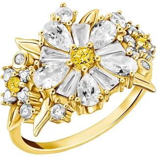 Thomas Sabo Fingerring THOMAS SABO "Lovely Daisy Bouquet-Cocktail-Ring" Gr. 54, gold (gelbgoldfarben, weiß, gelb), Fingerringe, Damen, 54, Silber 925 (recycelt), 1,5mm, Fingerring, mit Zirkonia (synth.)
