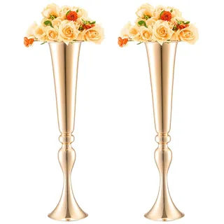 VEVOR 2 STK 56 cm hohe Blumenvase für Hochzeiten, Metall-Trompeten-Mittelstück, Goldener Blumenständer für Tische bei Hochzeitsessen, Partys, Jubiläen, Zeremonien, Geburtstage, Eventdekoration