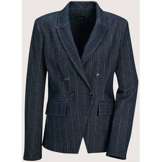 Jackenblazer MADELEINE "Jerseyblazer Taillierter Businessblazer mit Nadelstreifen", Damen, Gr. 34, blau (nebelblau, melange), Obermaterial: 60% Viskose CV. 35% Polyester PES. 5% Elasthan EL., Modern, Blazer Jackenblazer, Nadelstreifen mit Fischgrat Design