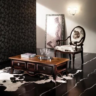 Klassischer Couchtisch Tisch Wohnzimmer Tische Barock Holz Couchtische Massiv - Braun