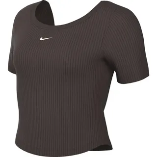 Nike Sportswear Chill Knit Enges Kurzarm-Mini-Rippen-Oberteil Mit Scoop-Rücken Für Damen, Baroque Brown/Sail, FN3664-237, 2XL