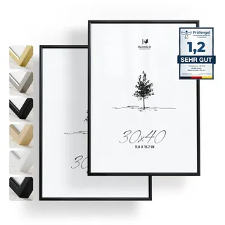 Heimlich® - Bilderrahmen - 30x40 cm, Aluminium, Metall, Schwarz, 2er-Pack - Großer Diplom- und Dokumentenrahmen mit Kunststoffabdeckung - Nur zur Wandmontage