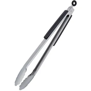 Relaxdays Grillzange 38 cm Edelstahl schwarz/silber