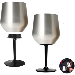 Weinbecher mit Abnehmbarem Stiel und Ohne Stiel, 14oz/420ml Weinglas aus Edelstahl, Tragbarer Lsolierbecher, Unzerbrechliche, Bruchsichere Rotweingläser aus Metall für Outdoor, Reisen, Camping, Pool