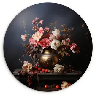 MuchoWow Wandbild Stilleben - Blumen - Rosen - Blumenstrauß - Vase Wanddeko Schlafzimmer 60x60 cm , Dunkelbraun , Kunststoff , Rund , 60x60 cm , einfache und schnelle Anbringung , Bilder & Rahmen, Bilder, Sonstige Wandbilder