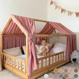 lilimaus Hausbett Himmel [in 12 Farben] Betthimmel Hausbett aus 100% | Baumwolle Musselin - Stoffhimmel für Hausbett Deko Mädchen & Jungen - Himmel für Hausbett Kinder - Bett Vorhang Kinderbett