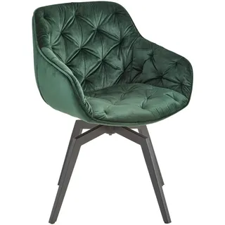 Livetastic Armlehnstuhl , Schwarz, Dunkelgrün , Holz, Metall, Textil , Pappel , Sperrholz , Drehkreuz , 58x83x63 cm , Sitzfläche 360° drehbar , Esszimmer, Stühle, Polsterstühle