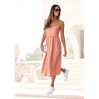 LASCANA Sommerkleid "aus Leinenmix mit Baumwolle" Ohne Taschen elegantes Midikleid, Strandkleid, Spaghettikleid, Leinenkleid, puder