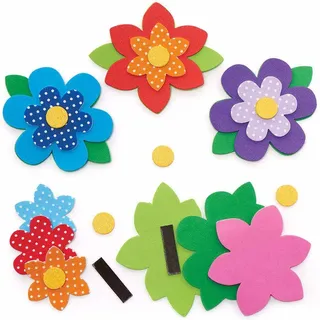 Baker Ross FC728 Moosgummi Blumen Magnete zum Basteln - 8 Stück, Schaumstoff Magnete Bastelsets für Kinder, Kühlschrankmagnet für Kinder