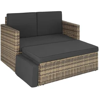 tectake Rattanlounge Korfu, 119 x 64,5 x 71,5 cm, Nature, Polyrattan, Stahl, Outdoor mit Hocker und Kissen, UV-beständig, Wasserabweisend , Naturfarben , Kunststoff , Organisch , Gartenmöbel, Gartengarnituren, Gartenmöbel-Sets