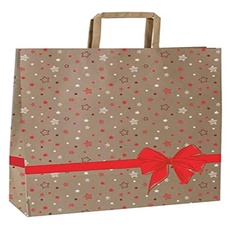Mainetti Bags 93360 Shoppers Papier mit flachen Griffen, rot, 26 x 11 x 34 cm, Stars, 25 Stück