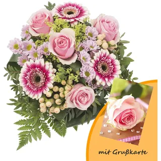 Dominik Blumen und Pflanzen, Blumenstrauß, Blütenduett, mehrfarbig, 40 x 25 x 25 cm und Grußkarte "Rosen"