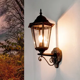 Außenlampe Wand Kupfer E27 Glas Aluminium IP44 Garten Haus Rustikal Wandleuchte