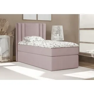 Bett , Boxspringbett , Continentalbett RALI MINI mit Bonell Matratze und Topper , Einzelbett mit Container , H3 ( 100x200 cm , Rosa , Hellrosa - Itaka 38 , Topper Visco ) - Rosa