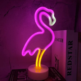 ENUOLI Flamingo Leuchtreklame Neonlicht mit Sockel Led Leuchtreklame Leuchtreklame für Wanddekor USB oder batteriebetriebene Neon Light Sign Neon Nachtlicht Neonlampe für Festival Party Weihnachten