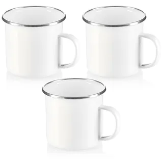 com-four® 3x Emaille-Becher - Trinkbecher aus emaliertem Edelstahl - Teepott - Kaffeetasse für Outdoor und Camping - 3-teiliges Becherset - spülmaschinengeeignet (weiß)