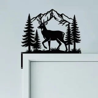CUTHOLLOW Hirsche und Berge Metall Türrahmen Deko, 30x15cm Schwarz Wanddeko für Tür, Kreativer Türrahmen-Kunst, Originelle Türecke Deko, Art Deco für Kinderzimmer, Zimmertür, Haustür, Badezimmer