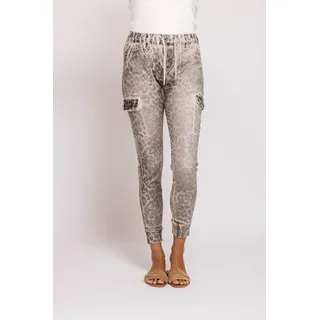 Cargohose ZHRILL "ZHDAISEY Leoprint", Damen, Gr. XL, N-Gr, grau leoprint, Web, Obermaterial: 67% Baumwolle, 30% Lyocell, 3% Elasthan, slim fit 7/8-Länge, Hosen Cargohose, mit Leo-Print und Stretch